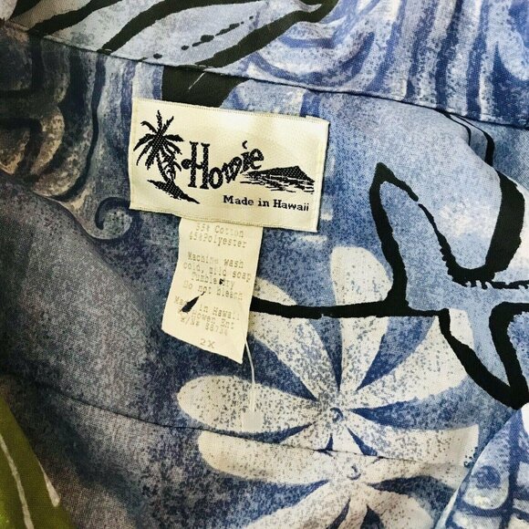 Vintage Howie Hawaiian Shirt Mens 2XL Aloha Floral Vacation Short Sleeve Blue - Picture 6 of 6